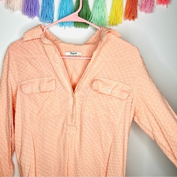 Madewell Peachy Coral Swiss Dot Popover 1/2 Button Up Blouse Size Extra Small - Picture 4 of 13